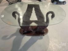 ANTIQUE SWAN TABLE W/T GLASS TOP