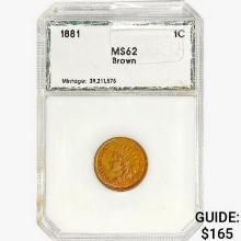 1881 Indian Head Cent PCI MS62 Brown
