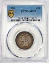 1858 Seated Liberty Quarter Coin PCGS AU53
