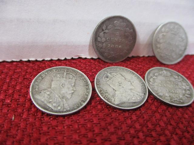 Canadian 5 cent Coins-Lot of 5