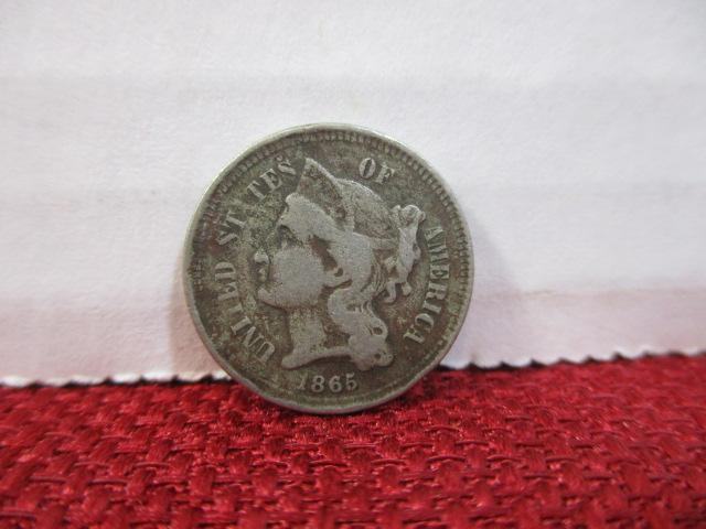 1865 Liberty Head Silver 3 cent Piece