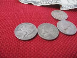 1928-G $2 Dollar Red Seal w/ 5 U.S. Silver  War Nickels