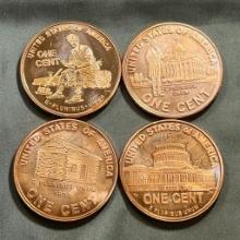 4- One Ounce Copper Rounds, all in likeness of 2009 Memorial cents