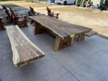 TEAK WOOD HEAVY DUTY DINING TABLE W/BENCHES