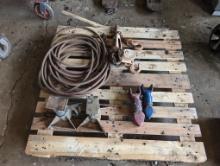 PALLET W/COMEALONG, HITCHES, & MISC