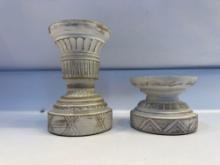 2 Distressed Painted Wooden Pillar Candle Holders