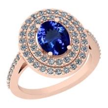 Certified 2.79 Ctw VS/SI1 Tanzanite And Diamond 14K Rose Gold Vintage Style Ring
