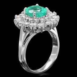 14k White Gold 1.80ct Emerald 1.40ct Diamond Ring