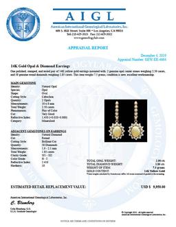 14k Gold 2.50ct Opal 1.85ct Diamond Earrings