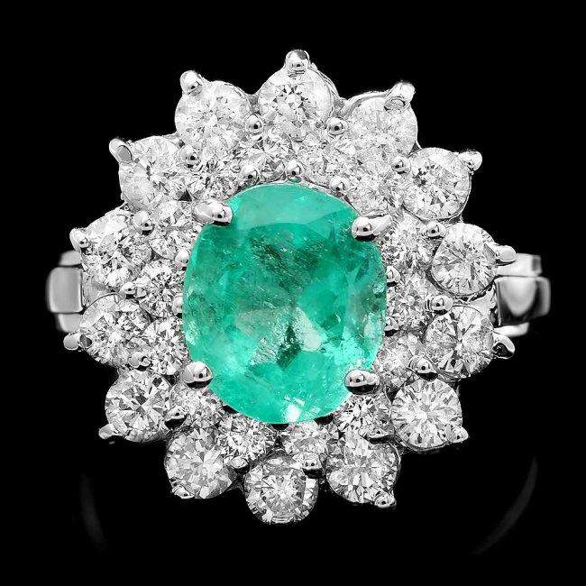 14k White Gold 1.80ct Emerald 1.40ct Diamond Ring