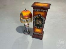 ANTIQUE VICTORIAN PORCELAIN TABLE LAMP WITH STAND ****GLOBE IS BROKEN***