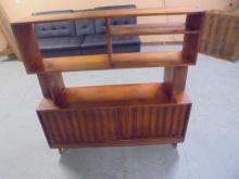 Vintage MCM Solid Wood Bookcase w/ Sliding Doors on Bottom