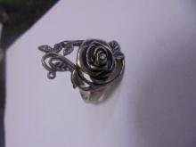 Ladies Sterling Silver Rose Ring w/ Stone