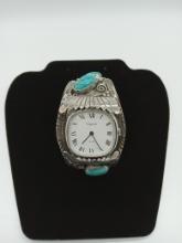 Mens Cuff Native American Sterling and Turq Watch