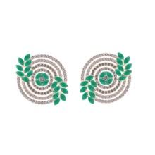 5.60 Ctw SI2/I1 Emerald And Diamond 14K Rose Gold Earrings