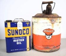 Oilzum 5 gallon can; Sunoco 2 gallon can