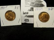 1951D & 51S BU Full Red Lincoln Head Cents.
