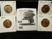 1956 Spots, 56D Unc., & 57D, 58  BU, Full Red Lincoln Head Cents.