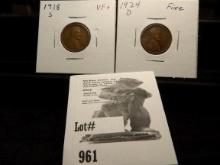 1918 S VF+ & 1924 D Fine Lincoln Cents.
