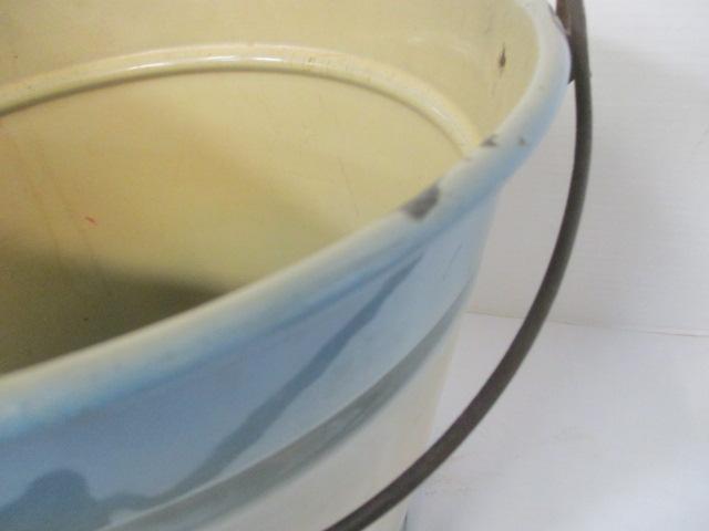 Vintage Blue and White Graniteware Milk Bucket