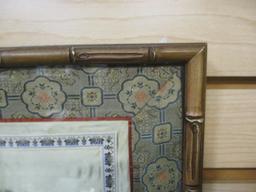Vintage Chinese Silk Embroidered Wall Hanging in Bamboo Frame