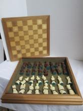 Oak Chess Board with Sculpted Revolutionary Era Chess Pieces