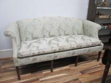 Chinoiserie Damask Rolled Arm Sofa with Mahogany Legs
