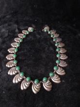 Vintage Taxco Sterling Silver Necklace with Green Onyx Stones