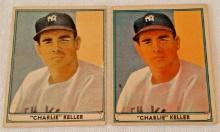 1941 Vintage Play Ball MLB Baseball Card Lot Pair #21 Charlie Keller Yankees Variation Color
