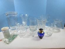 Lot Crystal/Glass Vases, Trophy Cup, Reed & Barton 10" Tempo Trumpet, Optic Swirl 7 3/4"