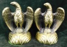 Gold Tone White Metal Eagle Bookends - Each 7.5" x 6"x 3"