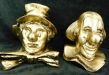 PM Craftsman - USA - Cast Metal Clown Bookends - Each 5.5" x 5" x 4"