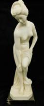 Vintage A. Santini Signed Statue on Granite Base - Bathing Female Nude - 22.5" x 7" x 6"