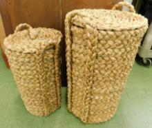 Pair of Natural Woven Lidded Pampers / Storage - Largest is 31" x 13"