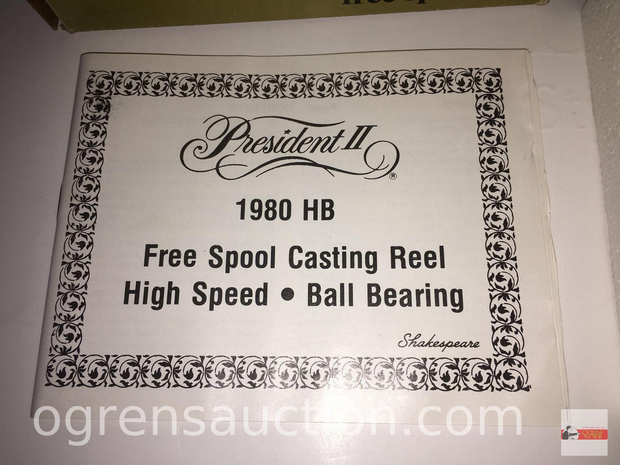 Fishing - Reels - Shakespeare President II 1980 Free Spool Casting Reel, new old stock in org. box