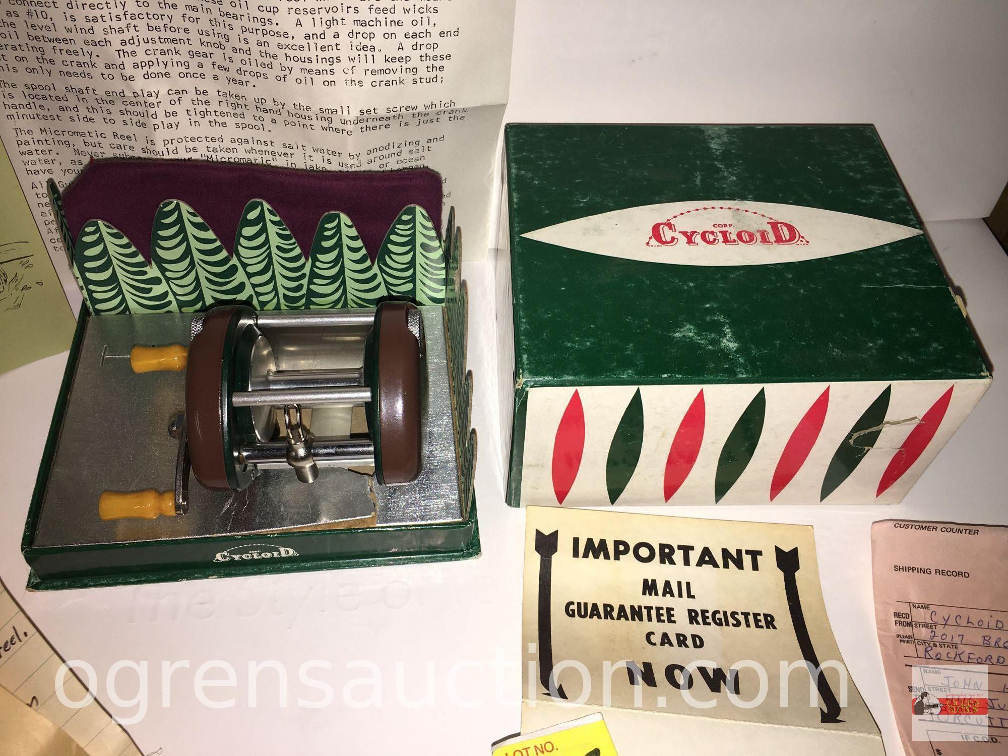 Fishing - Reels - Cycloid Micromatic reel NIB with letter from Company President & paperwork