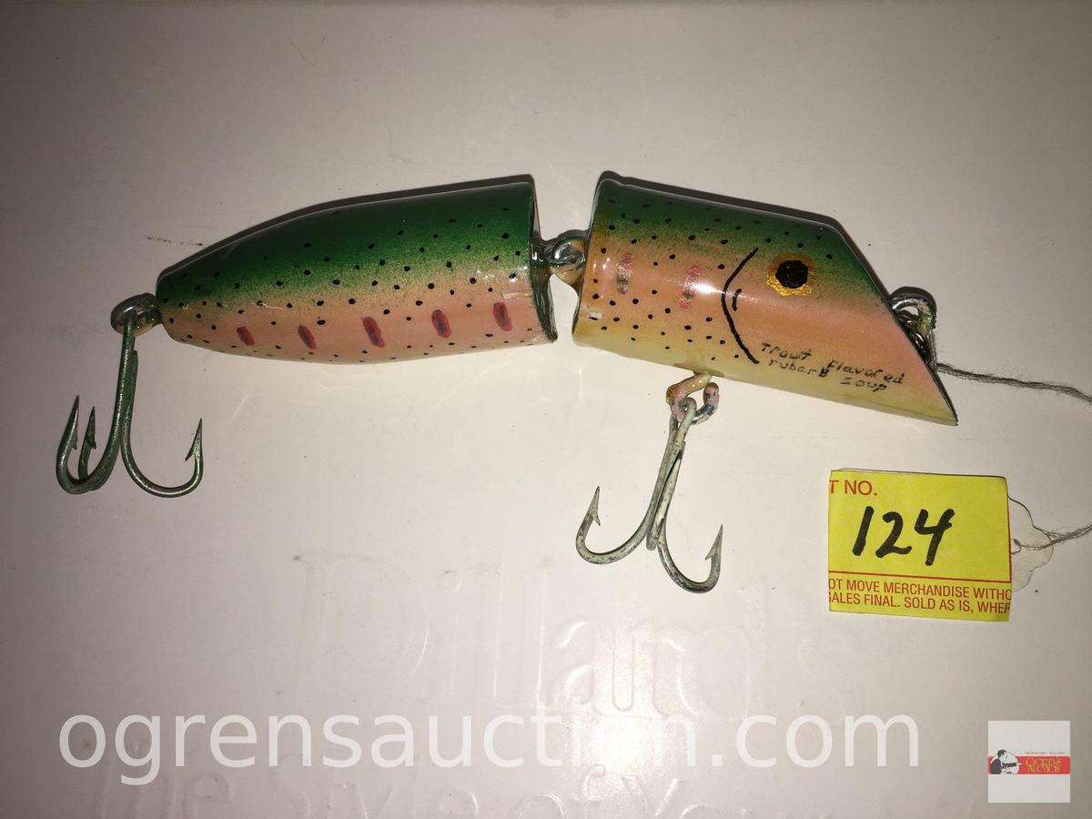 Fishing - Lures - Lg. signed Kuhn Jig Trout, 7" green/pink