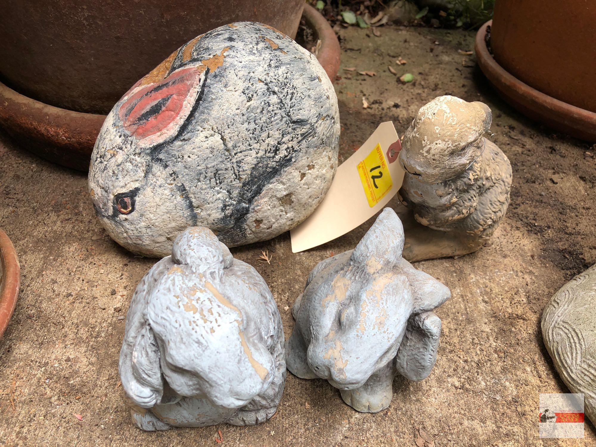 Yard & Garden - 4 Bunnies, 2 - 4"x5" resin, 4"x6" cement, painted rock