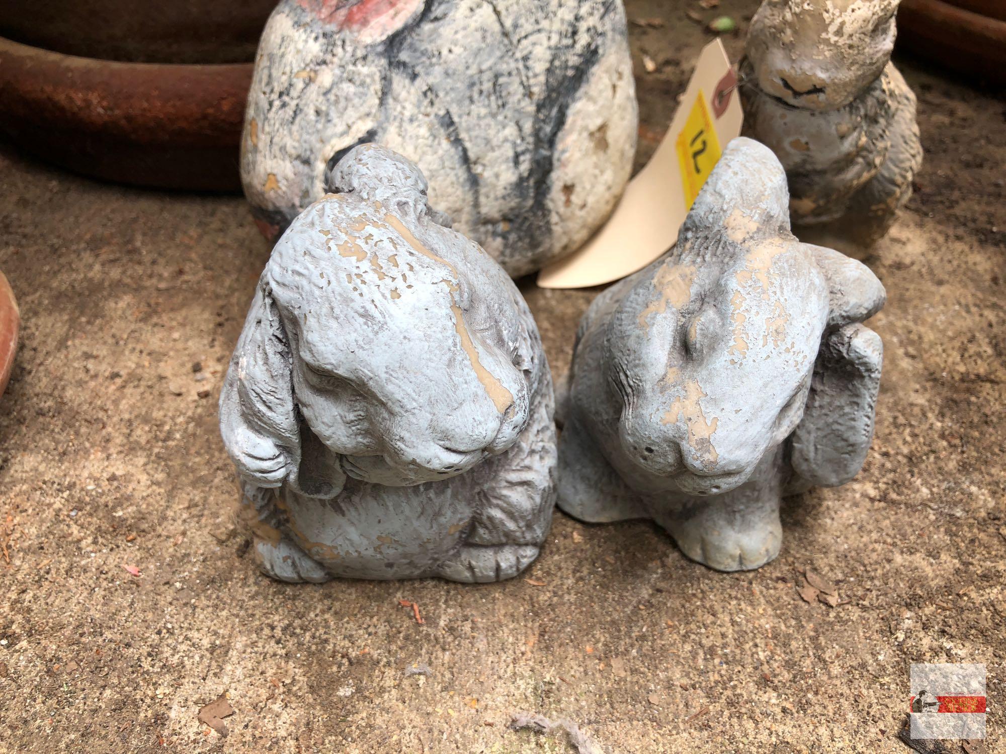 Yard & Garden - 4 Bunnies, 2 - 4"x5" resin, 4"x6" cement, painted rock