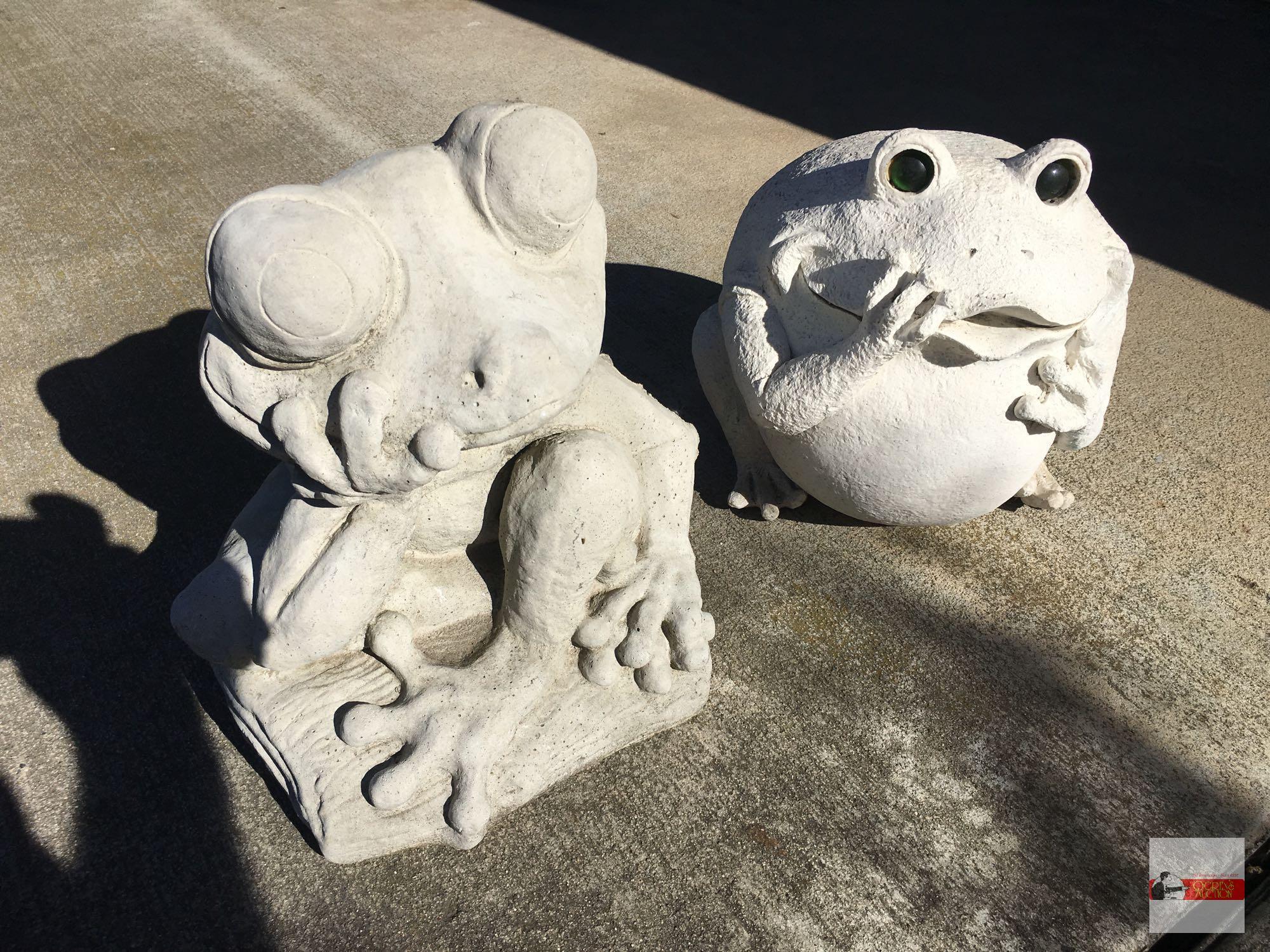 Yard & Garden - 2 - Cement tree frog statue 12"hx11"w & resin bull frog 9.5"wx10"h, (1 foot as is)