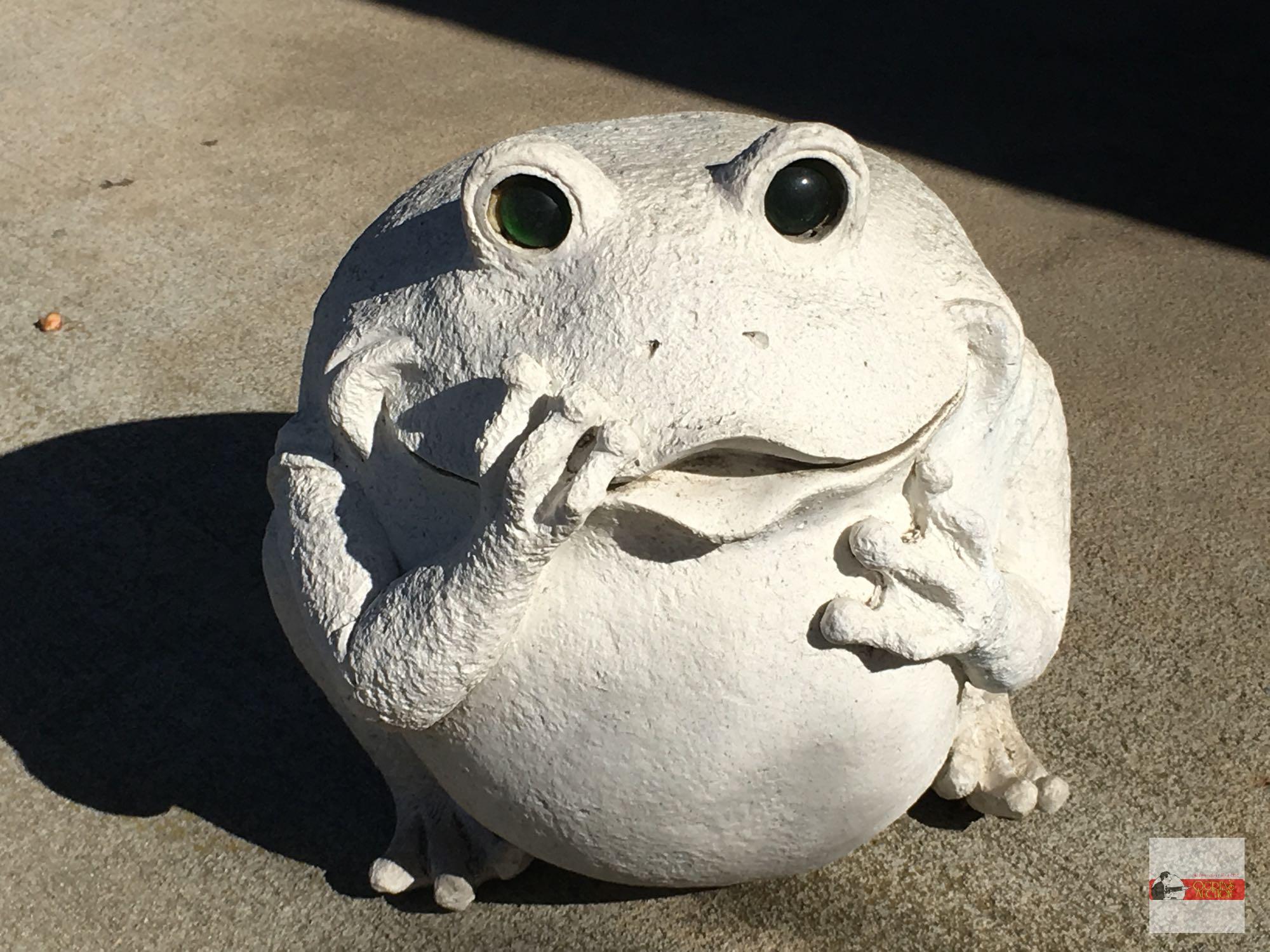 Yard & Garden - 2 - Cement tree frog statue 12"hx11"w & resin bull frog 9.5"wx10"h, (1 foot as is)