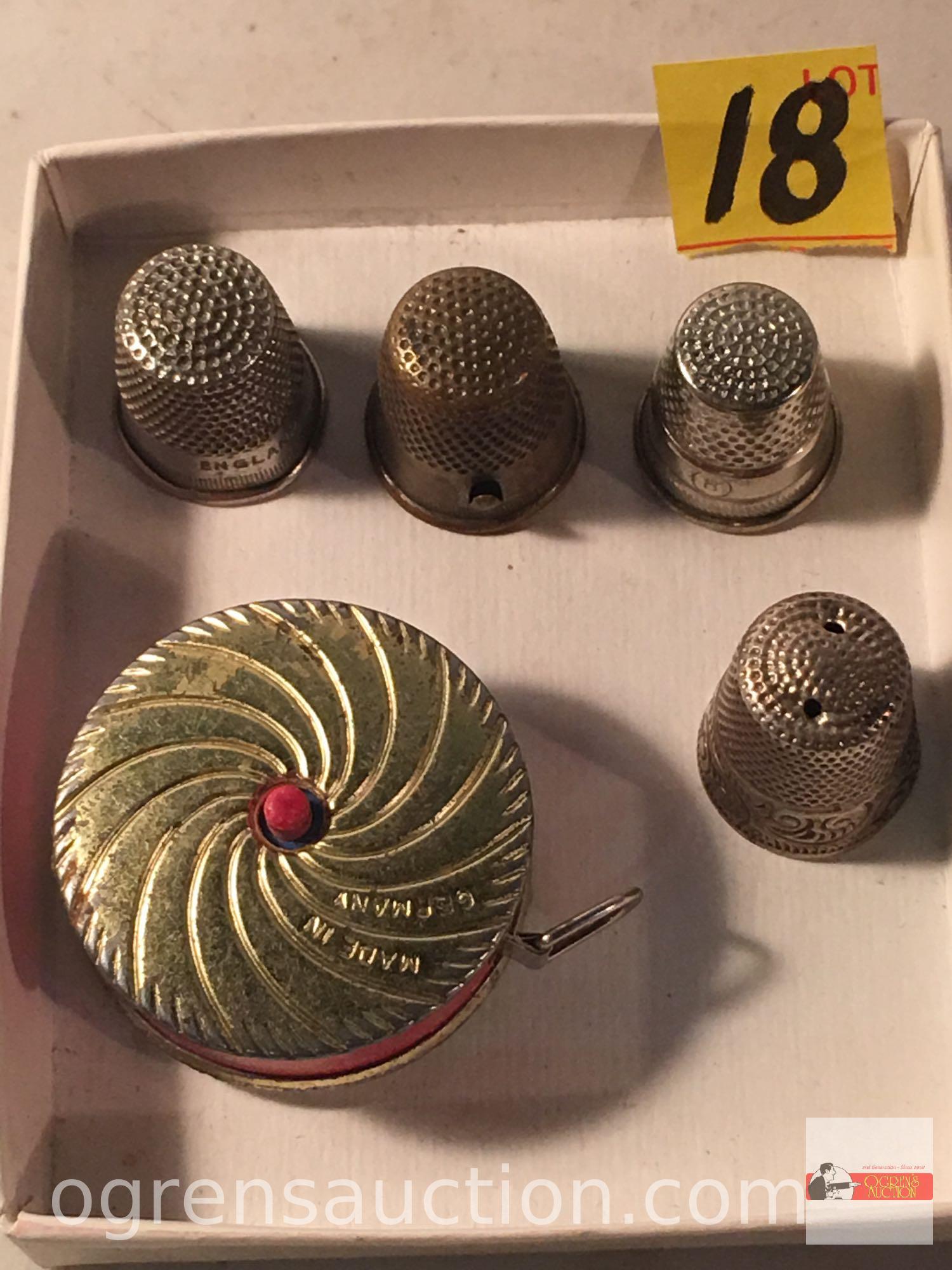 Sewing - 4 vintage thimbles & Germany tape measure
