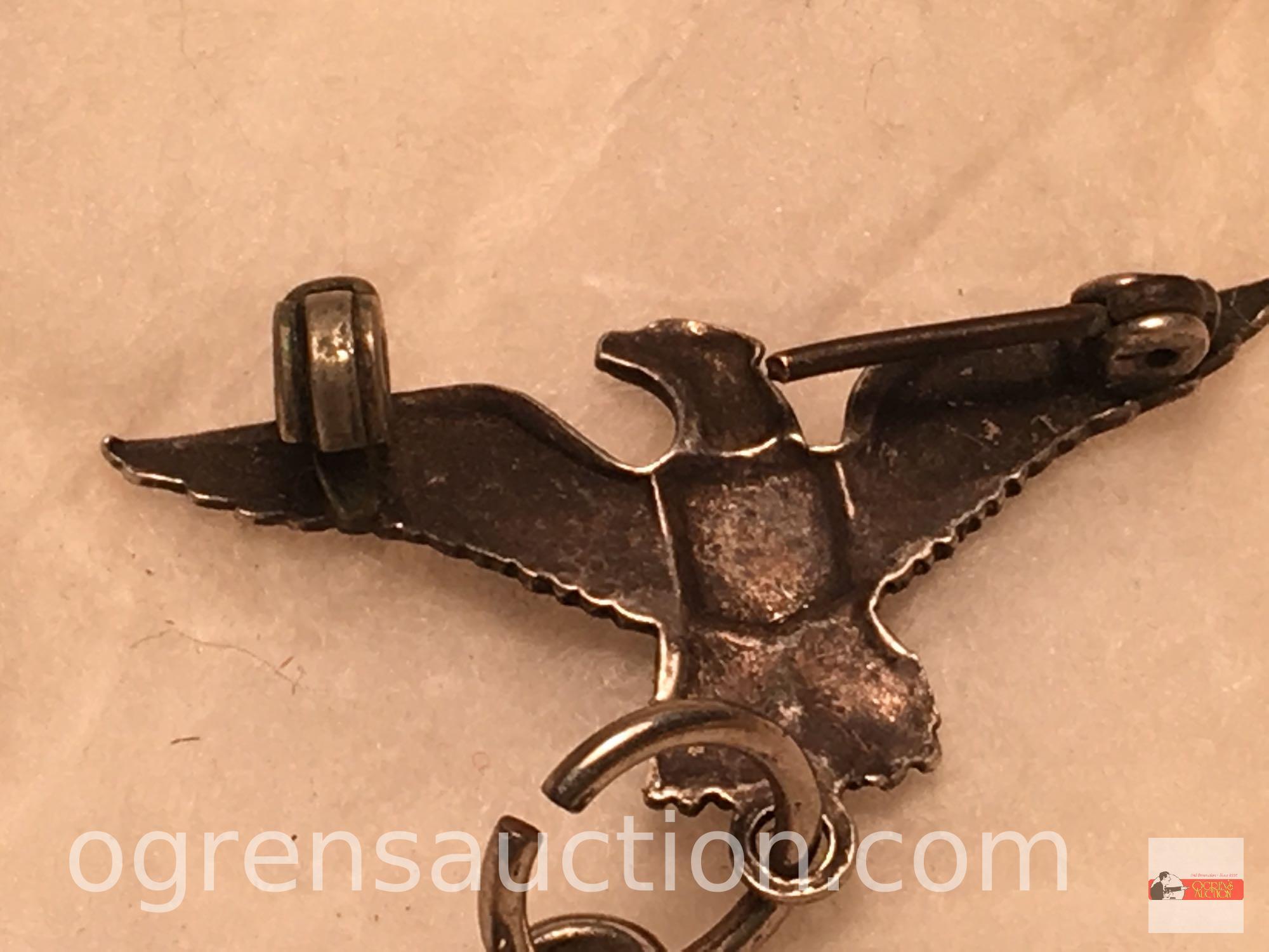 Jewelry - 2 sterling - Military eagle and dragonfly w/stone