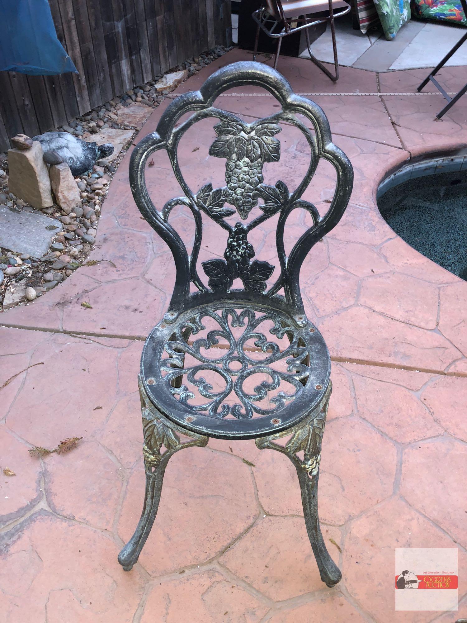 Yard & Garden - cast aluminum bistro table & 2 chairs, grapes motif, 24"wx26"h