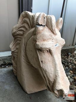 Yard & Garden - Lg. horse head cement statuary, 1 ear as is, 21"hx20"dx7"w