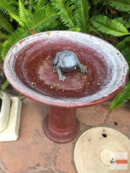 Yard & Garden - sm. pottery birdbath 12"wx14"h with frog 4"w