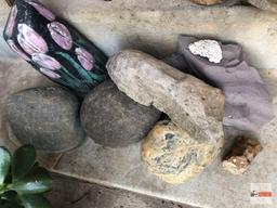 Yard & Garden - misc. garden rocks, potted rock & sm. bench