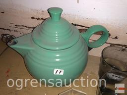 Fiesta green teapot and misc. rock glasses