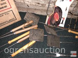 Barbecue tools, rib rack, skewers, Weber roast holder