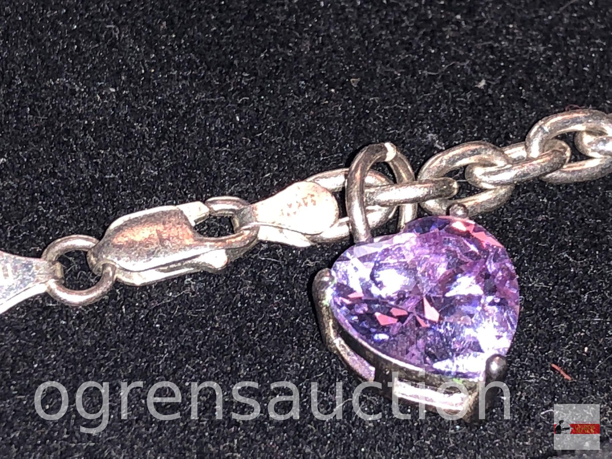 Jewelry - Bracelet - sterling silver bracelet w/ amethyst heart charm